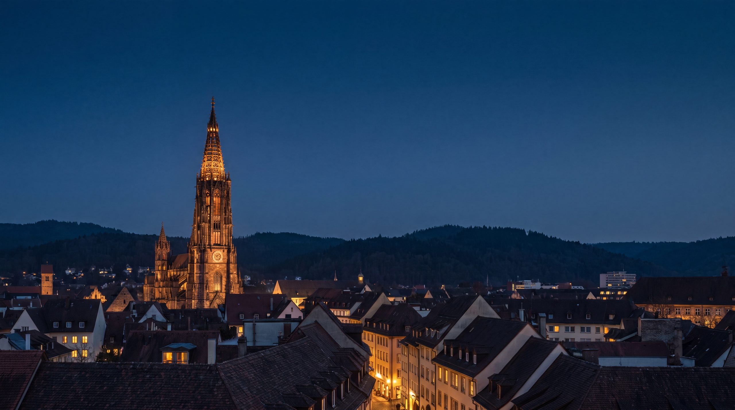 Freiburger Münster und Altstadt am Abend