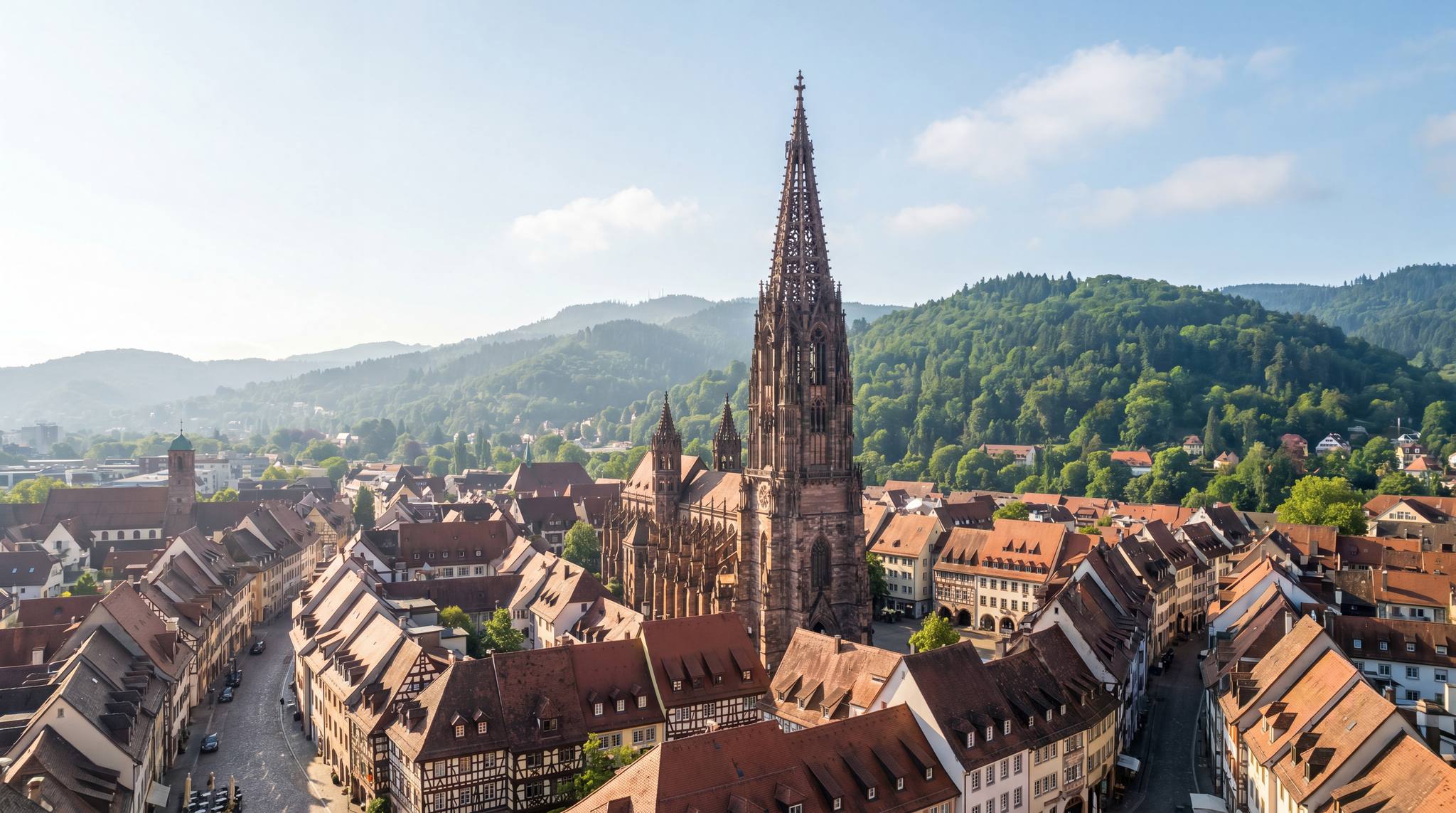 Freiburg im Breisgau mit dem Freiburger Münster und der Altstadt bei Tag