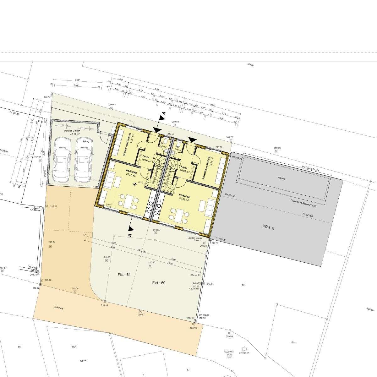 Grundriss 2: Bauplatz für ein modernes Reihenhaus im Ortskern von Freiburg-Waltershofen