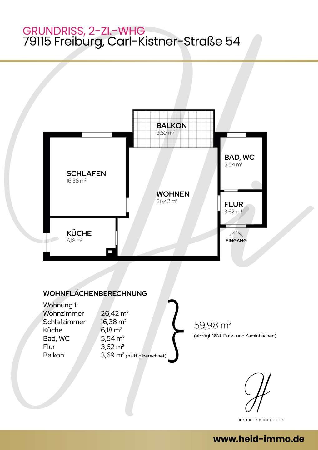 Grundriss 1: Sofort bezugsfreie 2-Zimmer-Wohnung mit Süd-Balkon, TG-Stellplatz und Wochenmarkt vor der Haustür