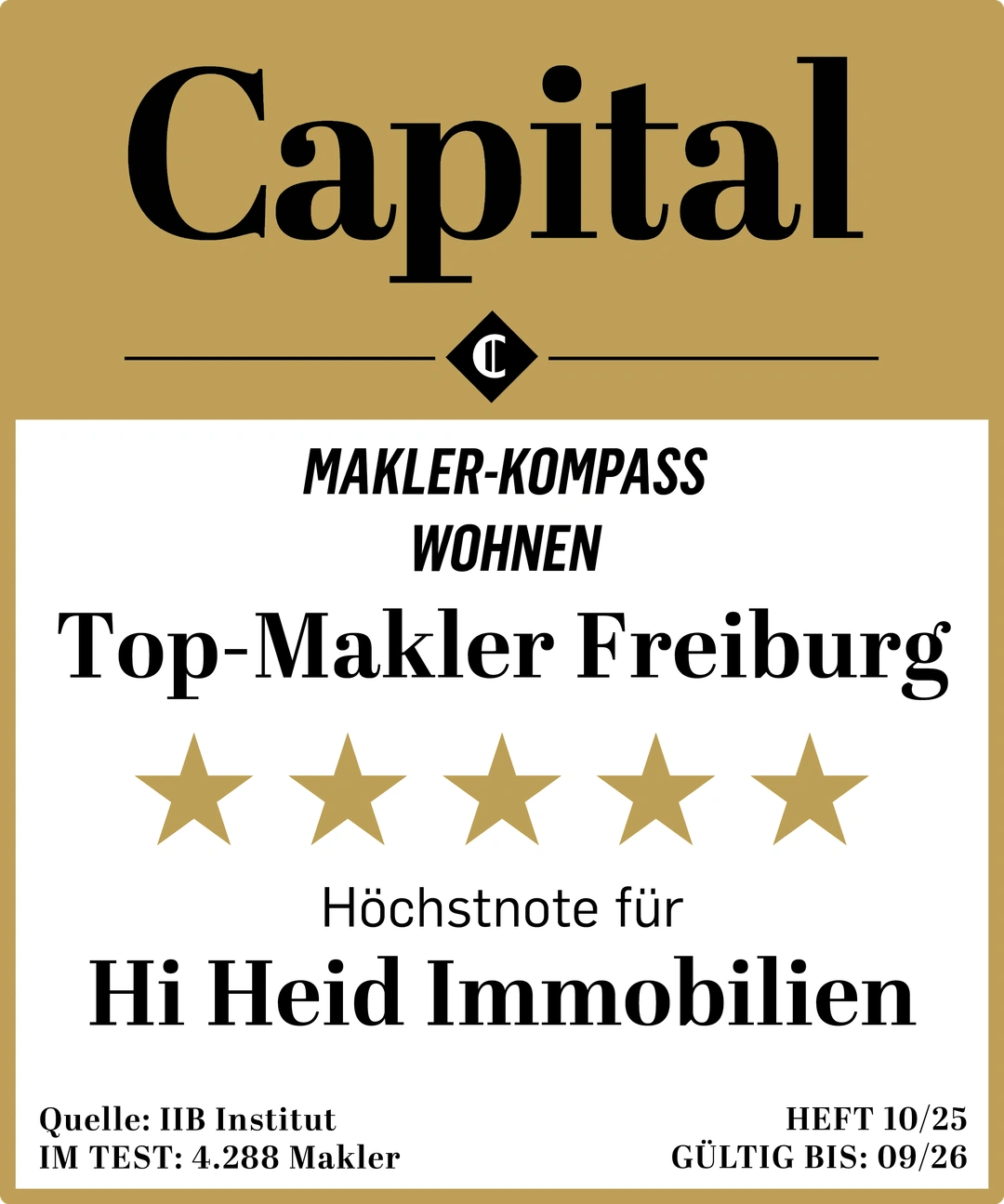 Capital-Auszeichnung: Hi Heid Immobilien ist Top-Makler Freiburg mit Höchstnote 2025